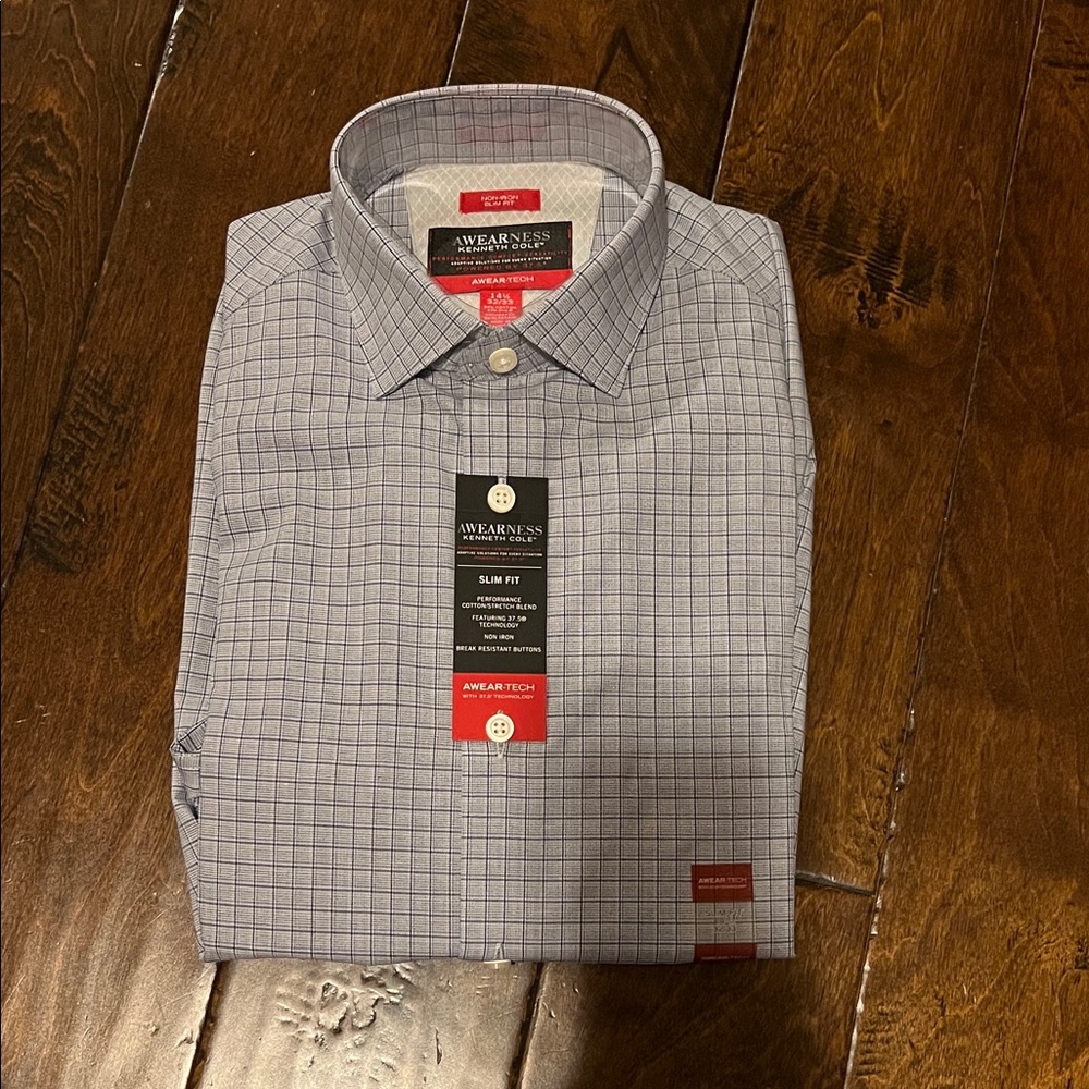 Kenneth Cole Gray Checkered Dress Shirt